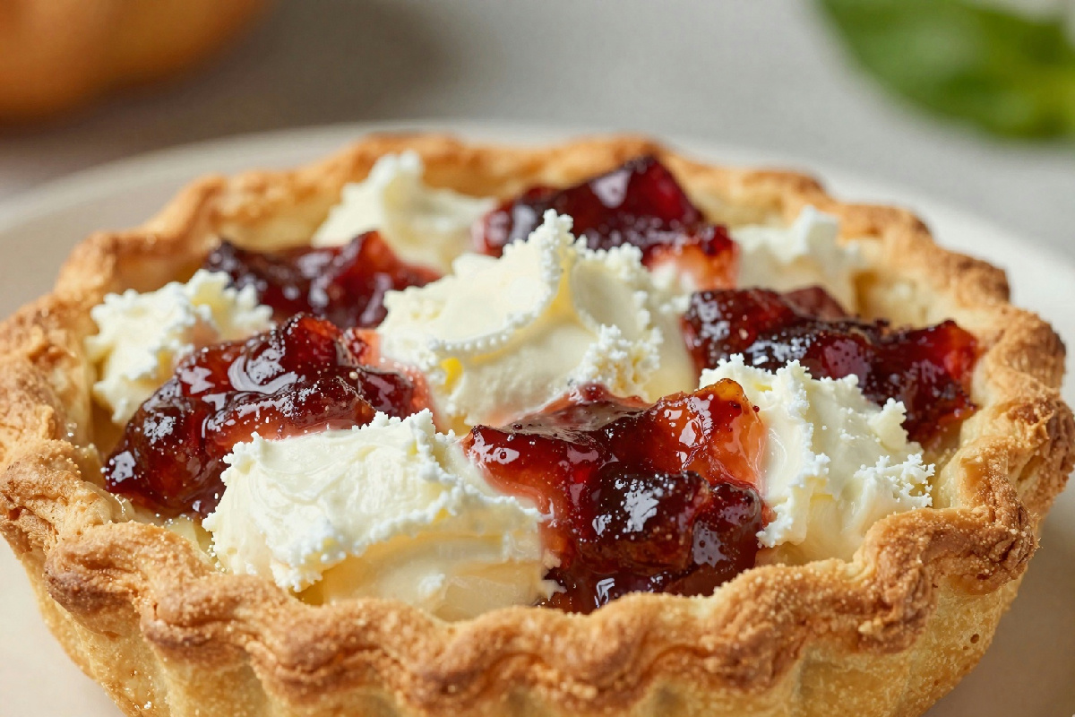 Crostata chiusa di ricotta di pecora con marmellata di frutta e pasta frolla fatta in casa